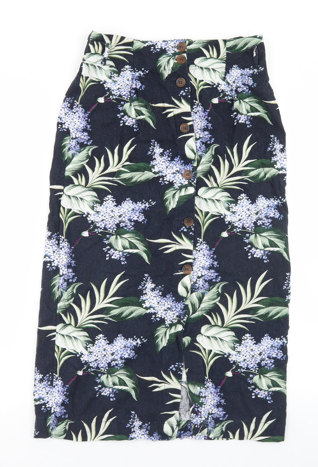 Oasis Womens Blue Floral Viscose Peasant Skirt Size 8   Button