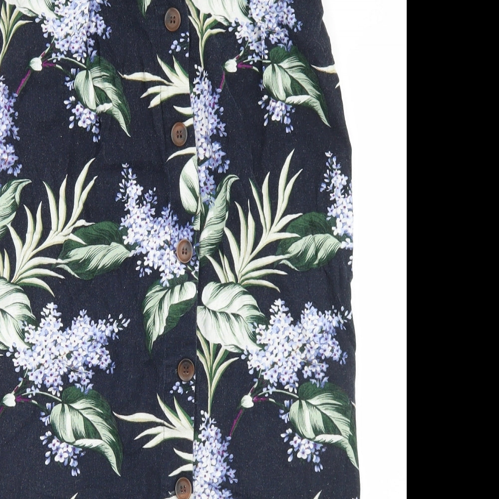 Oasis Womens Blue Floral Viscose Peasant Skirt Size 8   Button