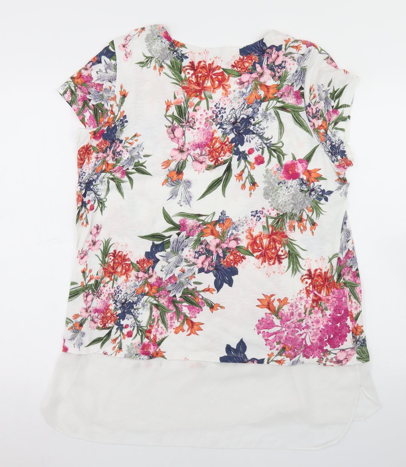 Marks and Spencer Womens White Floral Viscose Basic Blouse Size 20 Round Neck