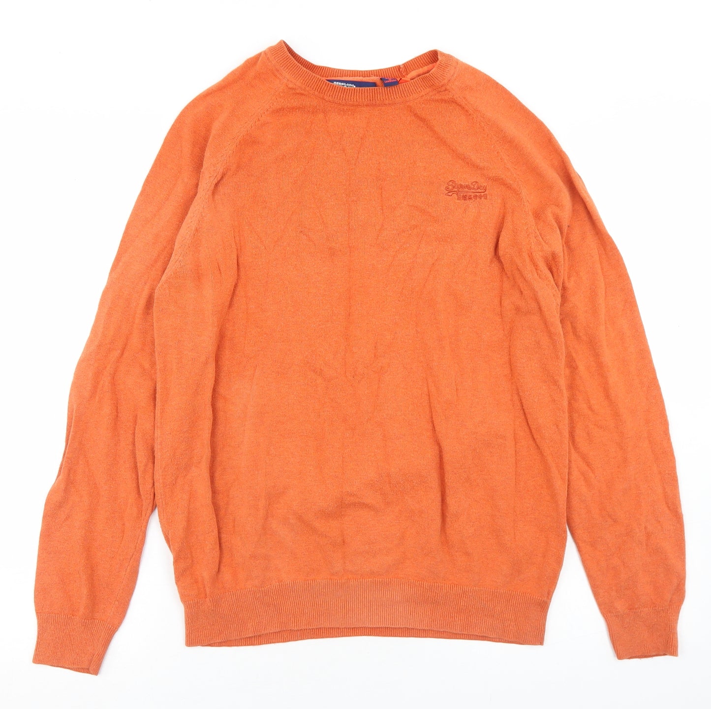 Superdry Mens Orange Crew Neck  Cotton Pullover Jumper Size L