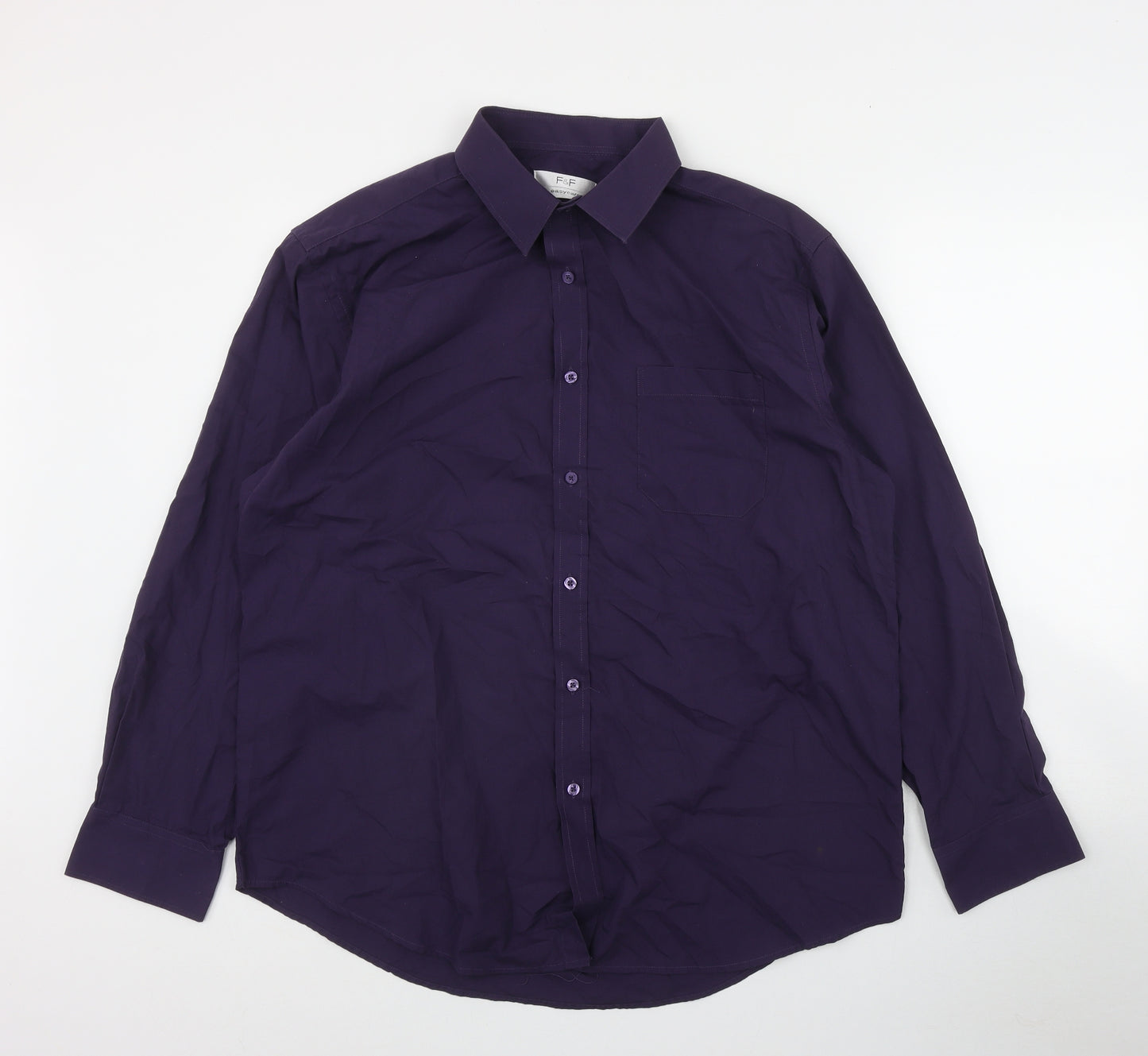 F&F Mens Purple  Cotton  Button-Up Size L Collared Button
