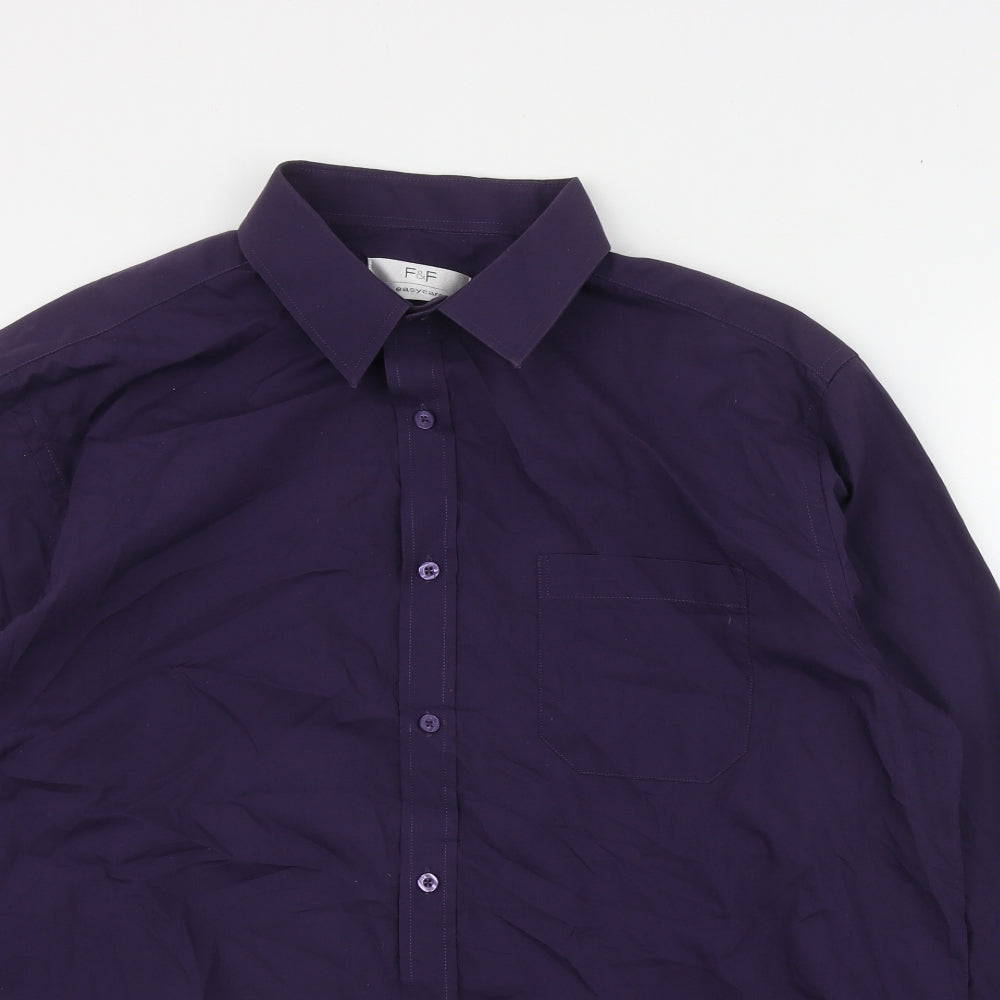 F&F Mens Purple  Cotton  Button-Up Size L Collared Button