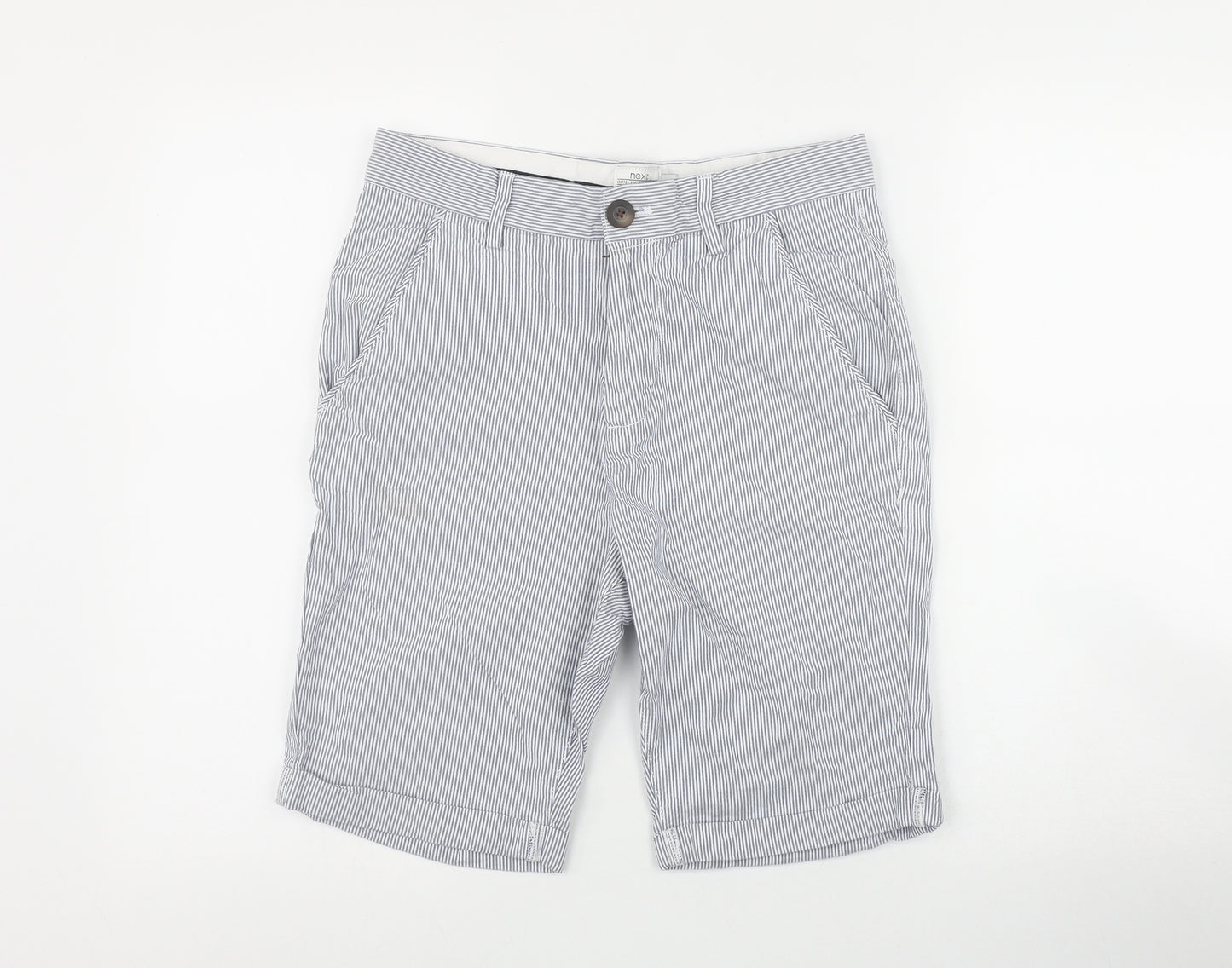 NEXT Mens Blue Striped Cotton Bermuda Shorts Size 28 in L9 in Regular Zip