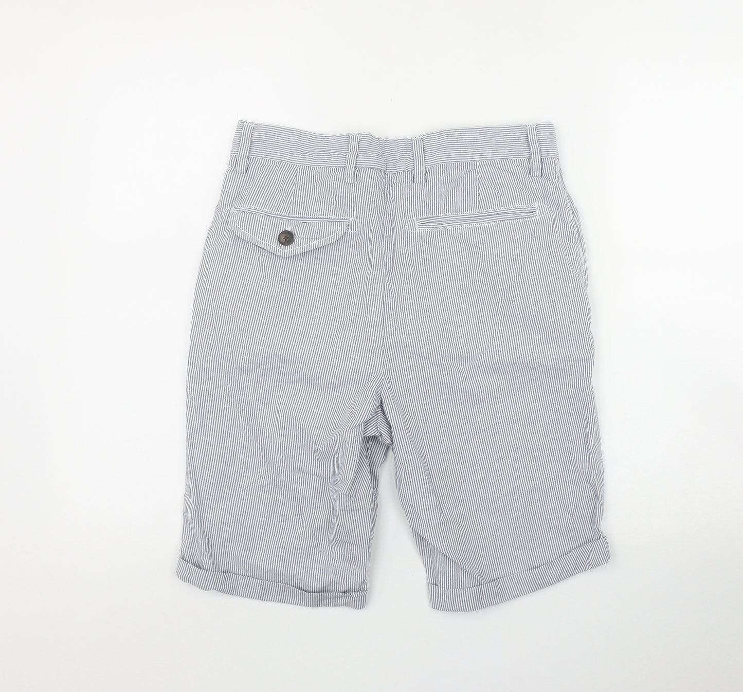 NEXT Mens Blue Striped Cotton Bermuda Shorts Size 28 in L9 in Regular Zip