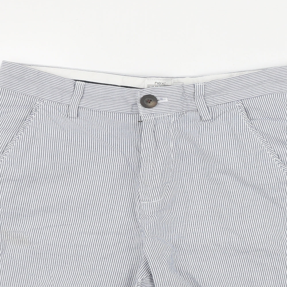 NEXT Mens Blue Striped Cotton Bermuda Shorts Size 28 in L9 in Regular Zip