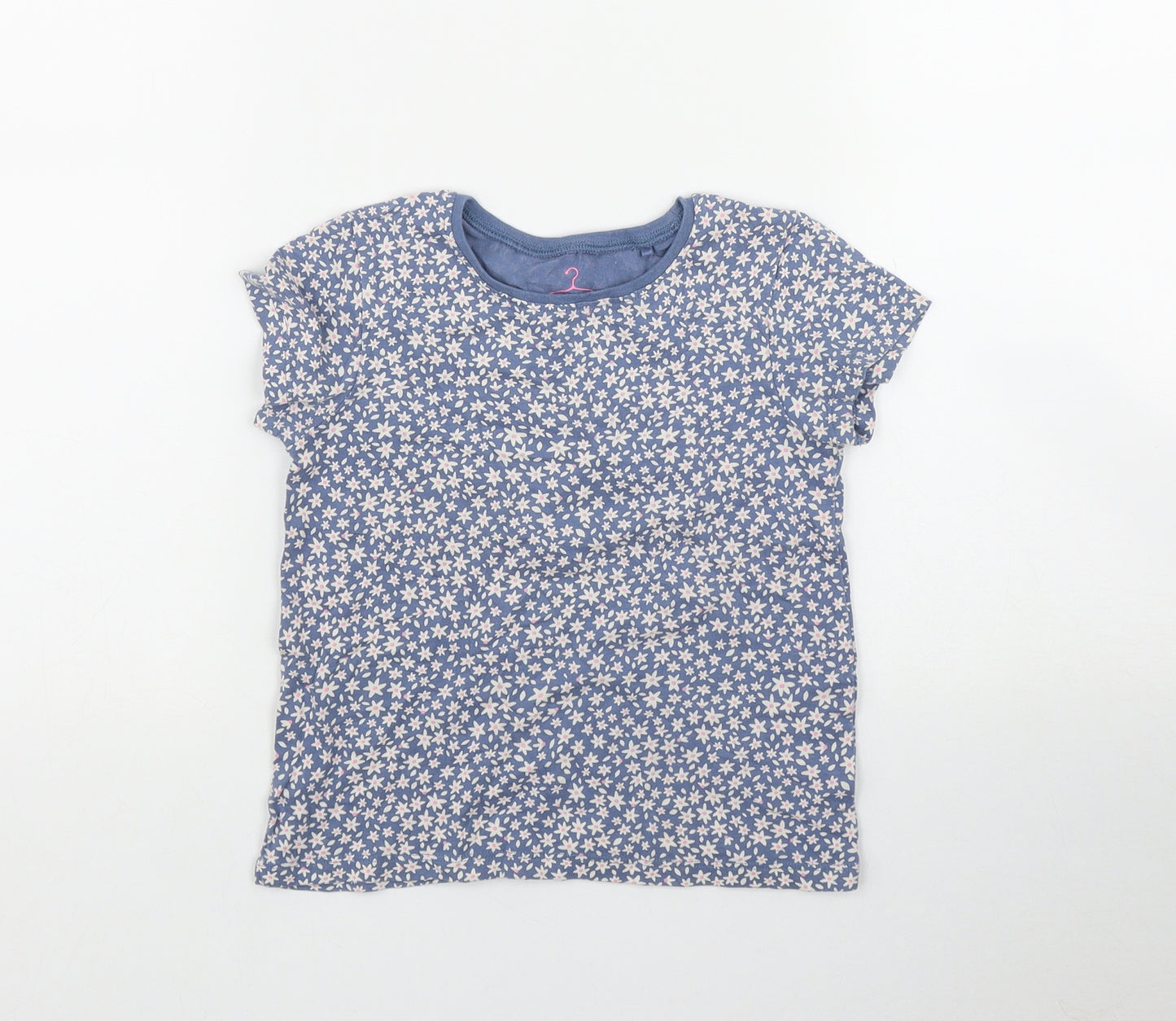 NEXT Girls Blue Floral Cotton Basic T-Shirt Size 5-6 Years Round Neck Pullover