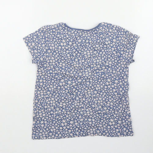 NEXT Girls Blue Floral Cotton Basic T-Shirt Size 5-6 Years Round Neck Pullover