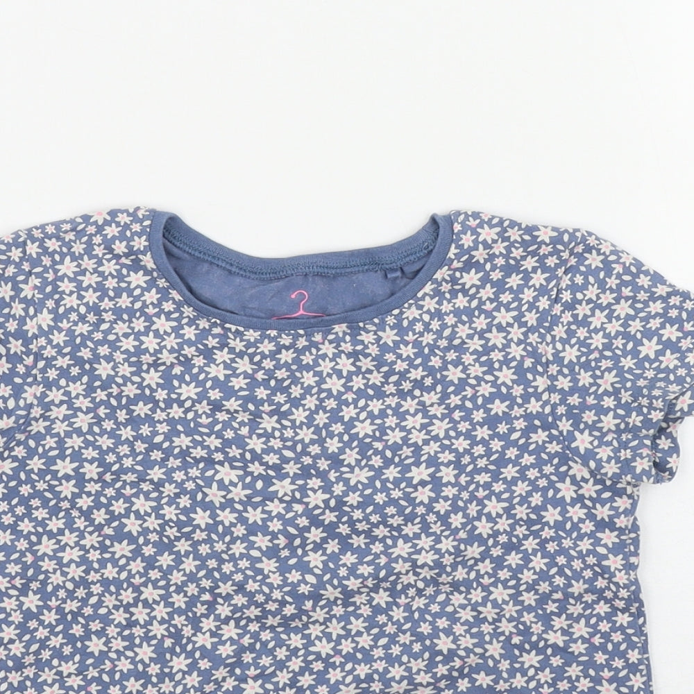 NEXT Girls Blue Floral Cotton Basic T-Shirt Size 5-6 Years Round Neck Pullover