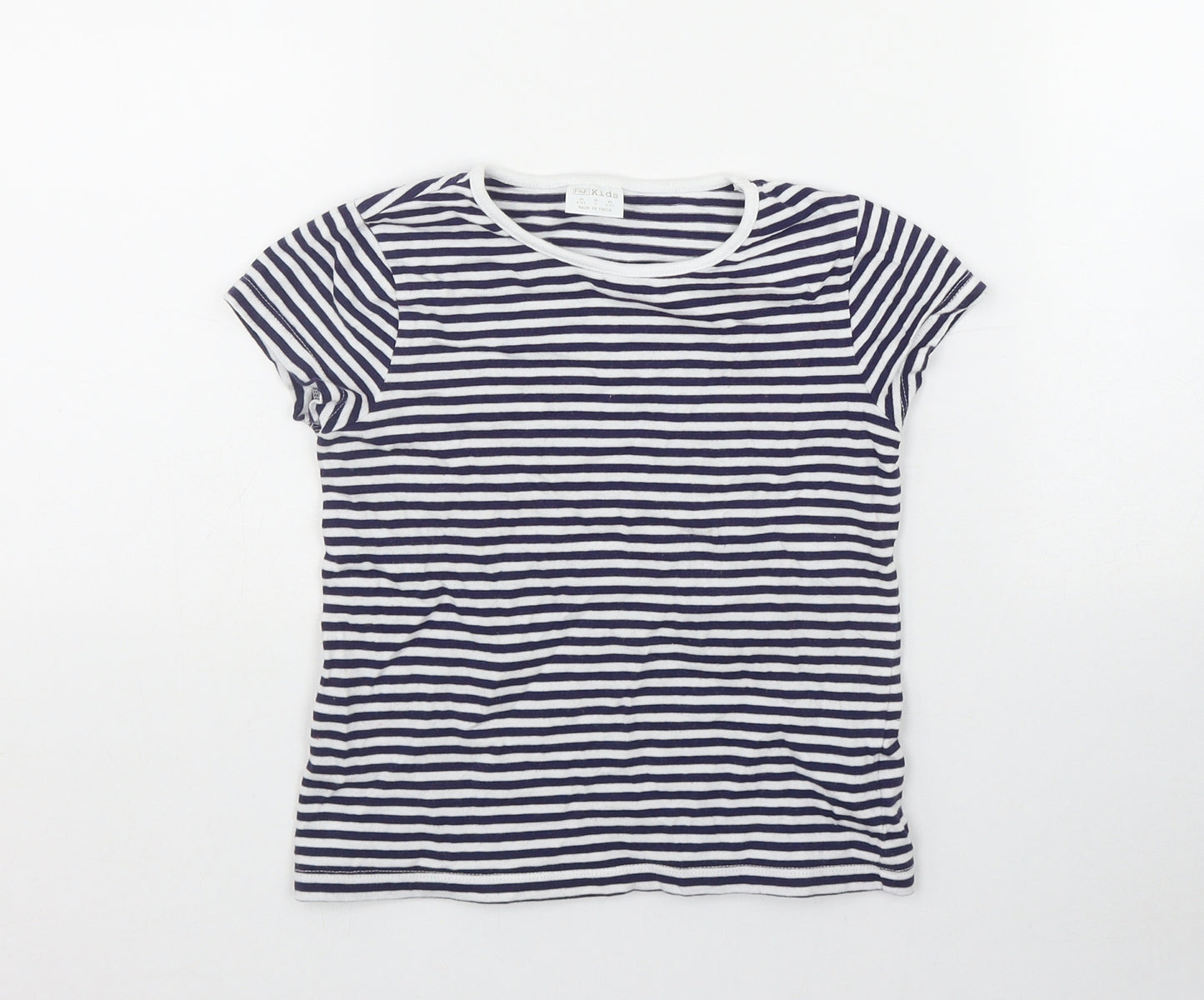 F&F Girls Blue Striped Cotton Basic T-Shirt Size 4-5 Years Round Neck Pullover