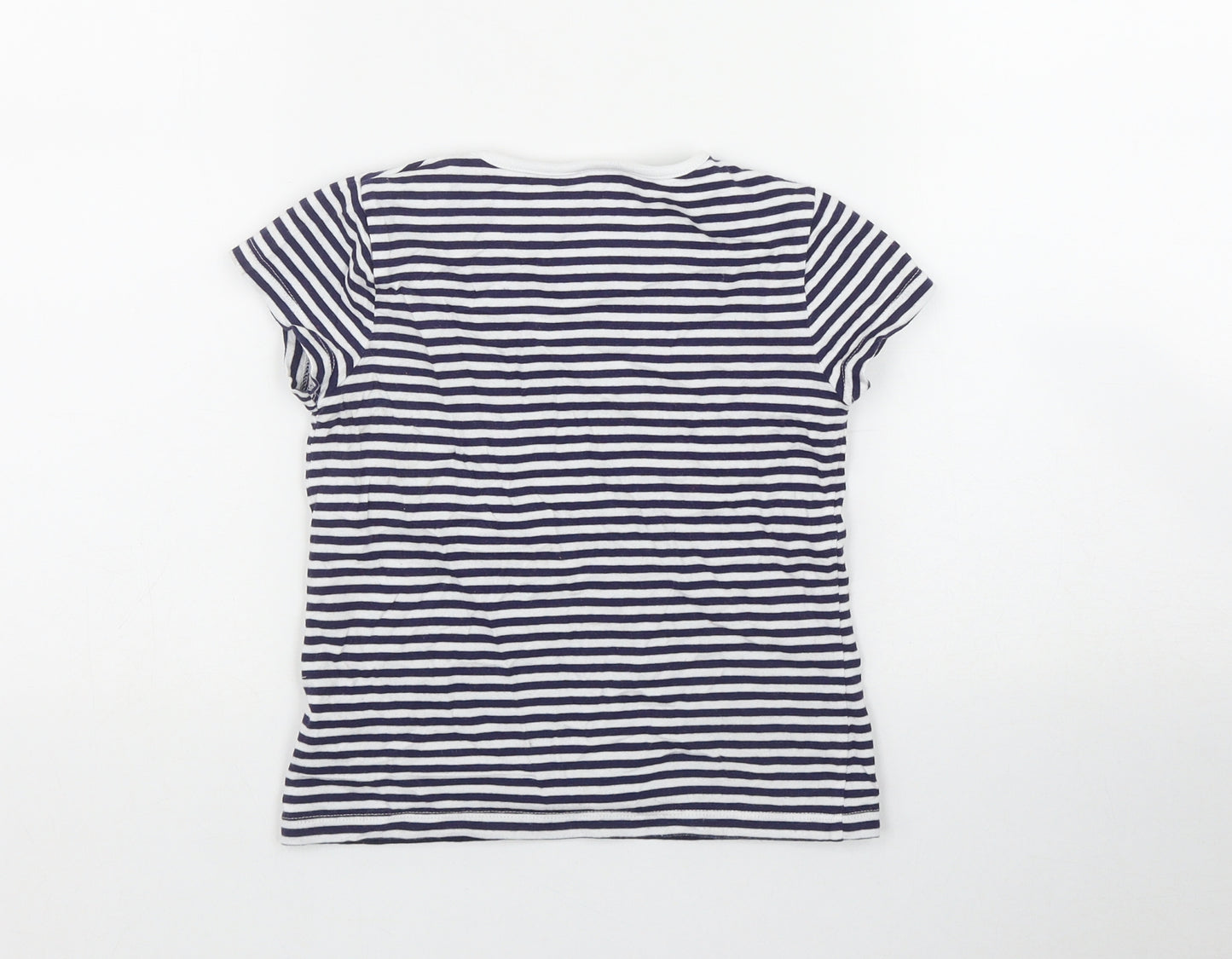 F&F Girls Blue Striped Cotton Basic T-Shirt Size 4-5 Years Round Neck Pullover
