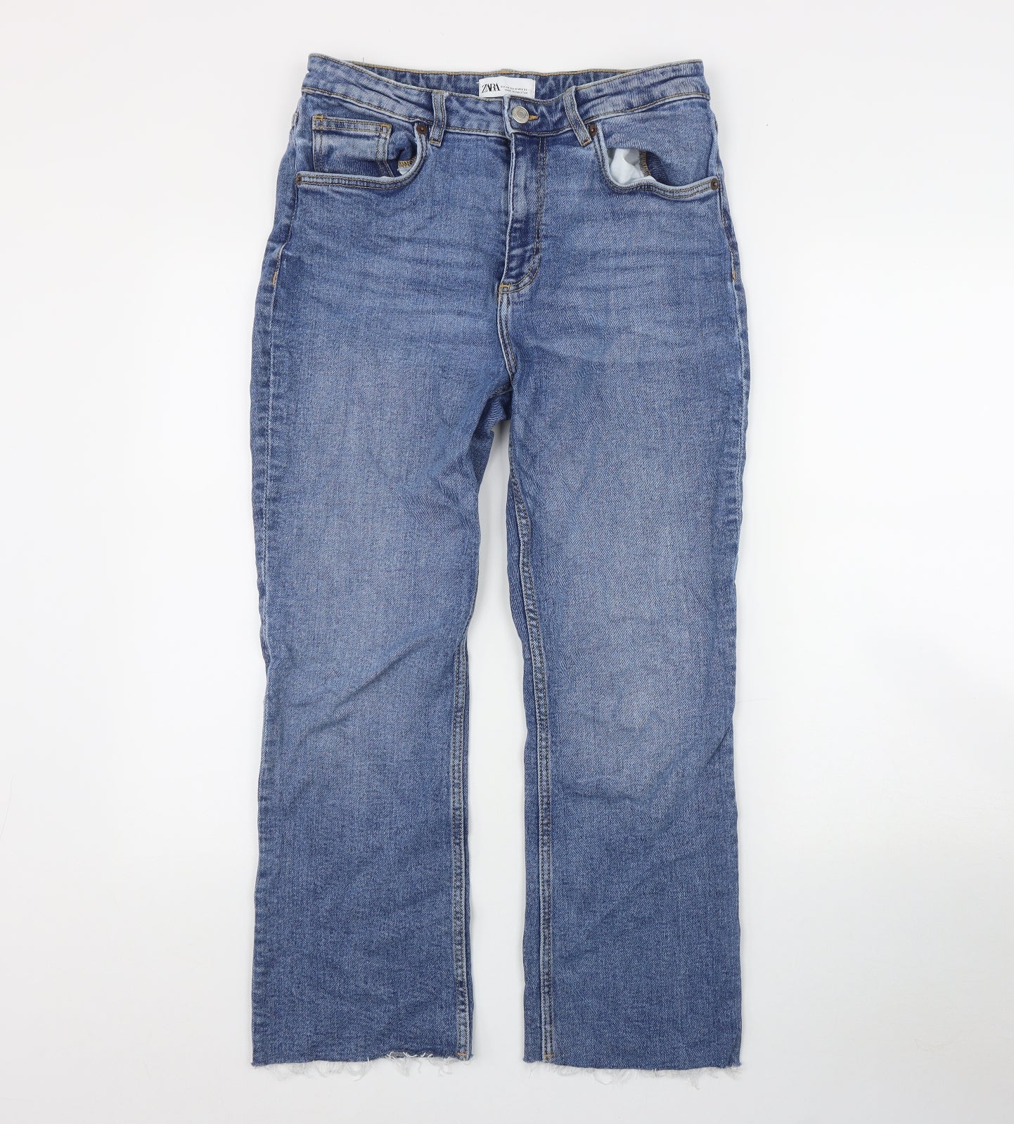 Zara Womens Black  Cotton Straight Jeans Size 12 L27 in Regular Zip
