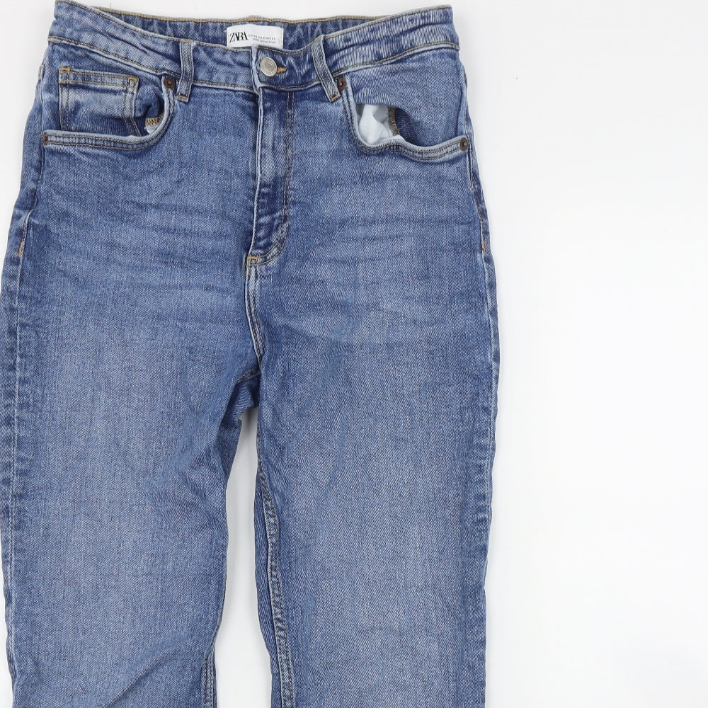 Zara Womens Black  Cotton Straight Jeans Size 12 L27 in Regular Zip