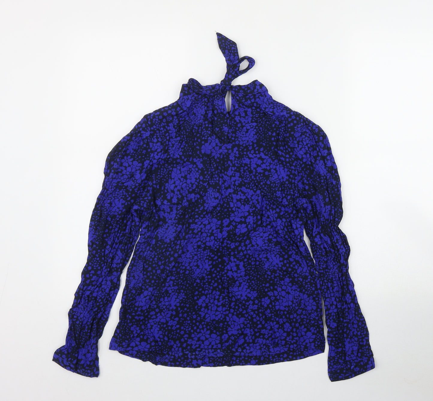 Marks and Spencer Womens Black Floral Viscose Basic Blouse Size 10 Roll Neck