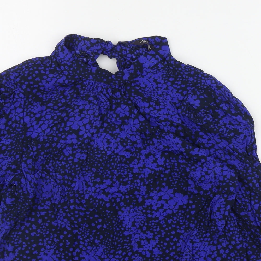 Marks and Spencer Womens Black Floral Viscose Basic Blouse Size 10 Roll Neck