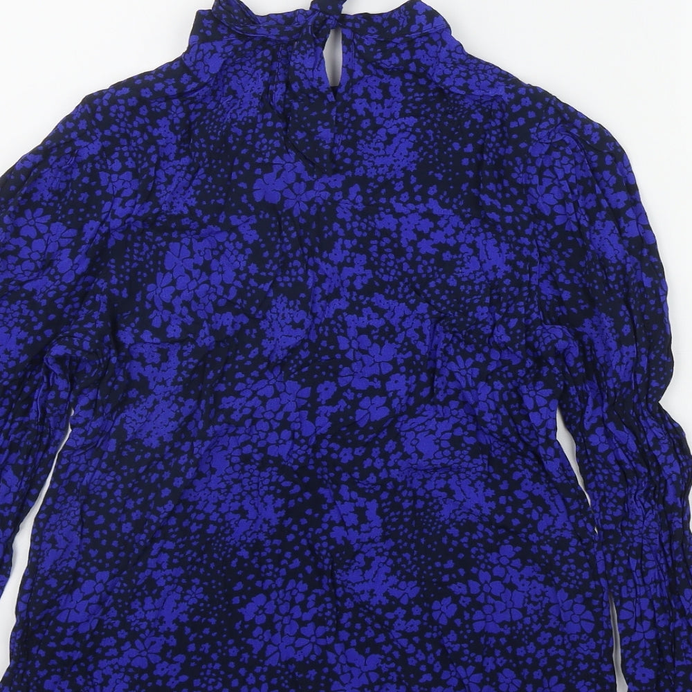 Marks and Spencer Womens Black Floral Viscose Basic Blouse Size 10 Roll Neck