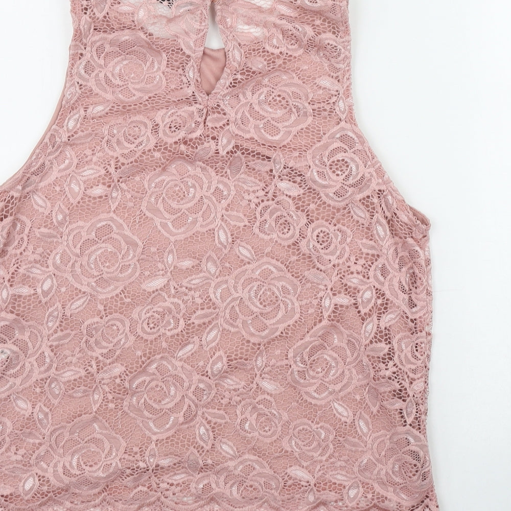 New Look Womens Pink  Polyester Basic Tank Size 10 Round Neck