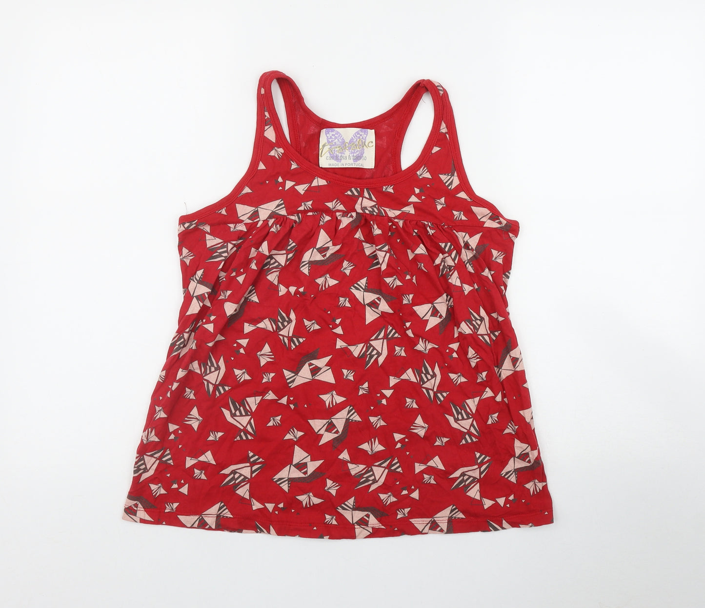 Zara Womens Red Geometric Cotton Basic Tank Size L Scoop Neck