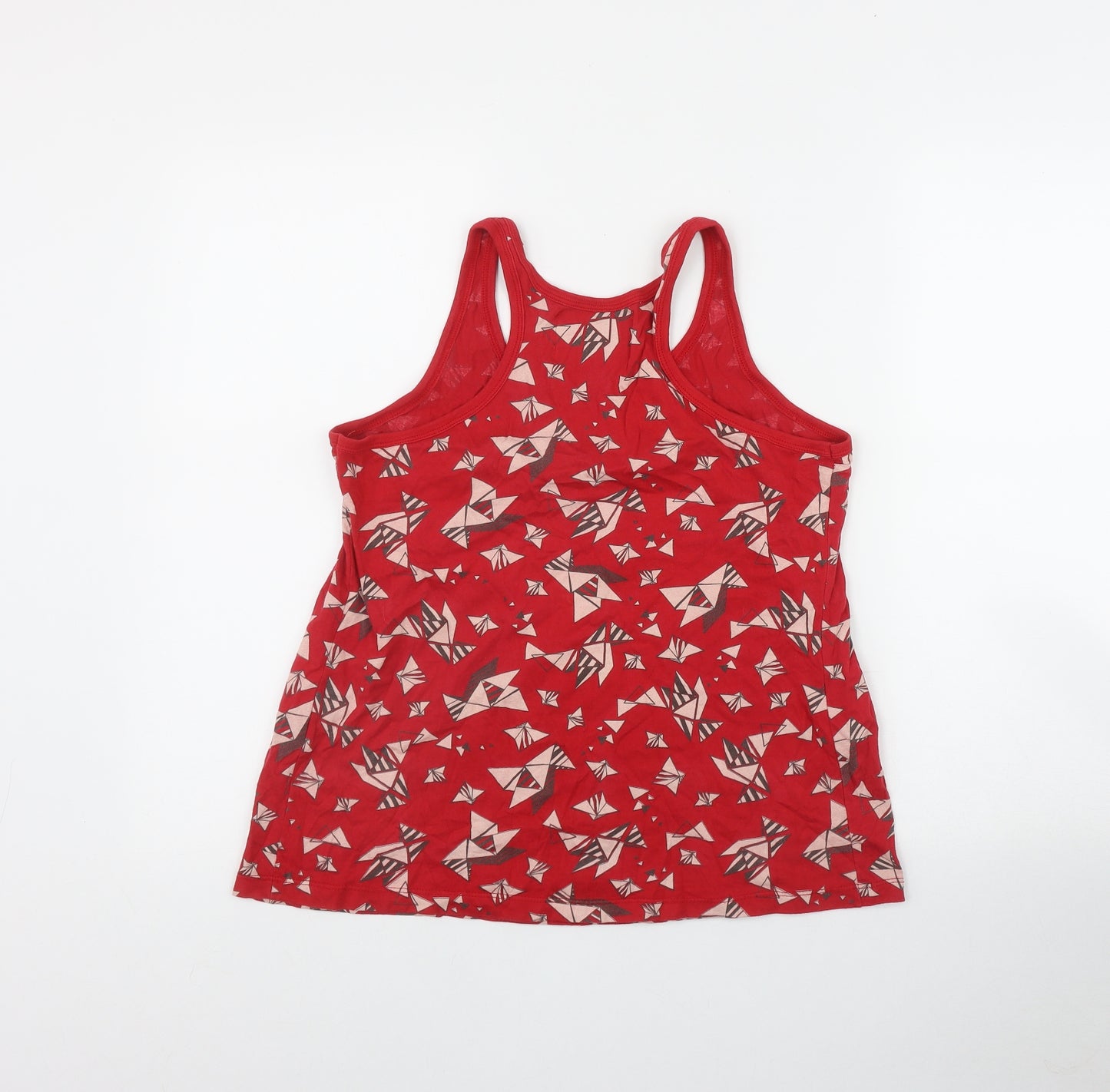 Zara Womens Red Geometric Cotton Basic Tank Size L Scoop Neck