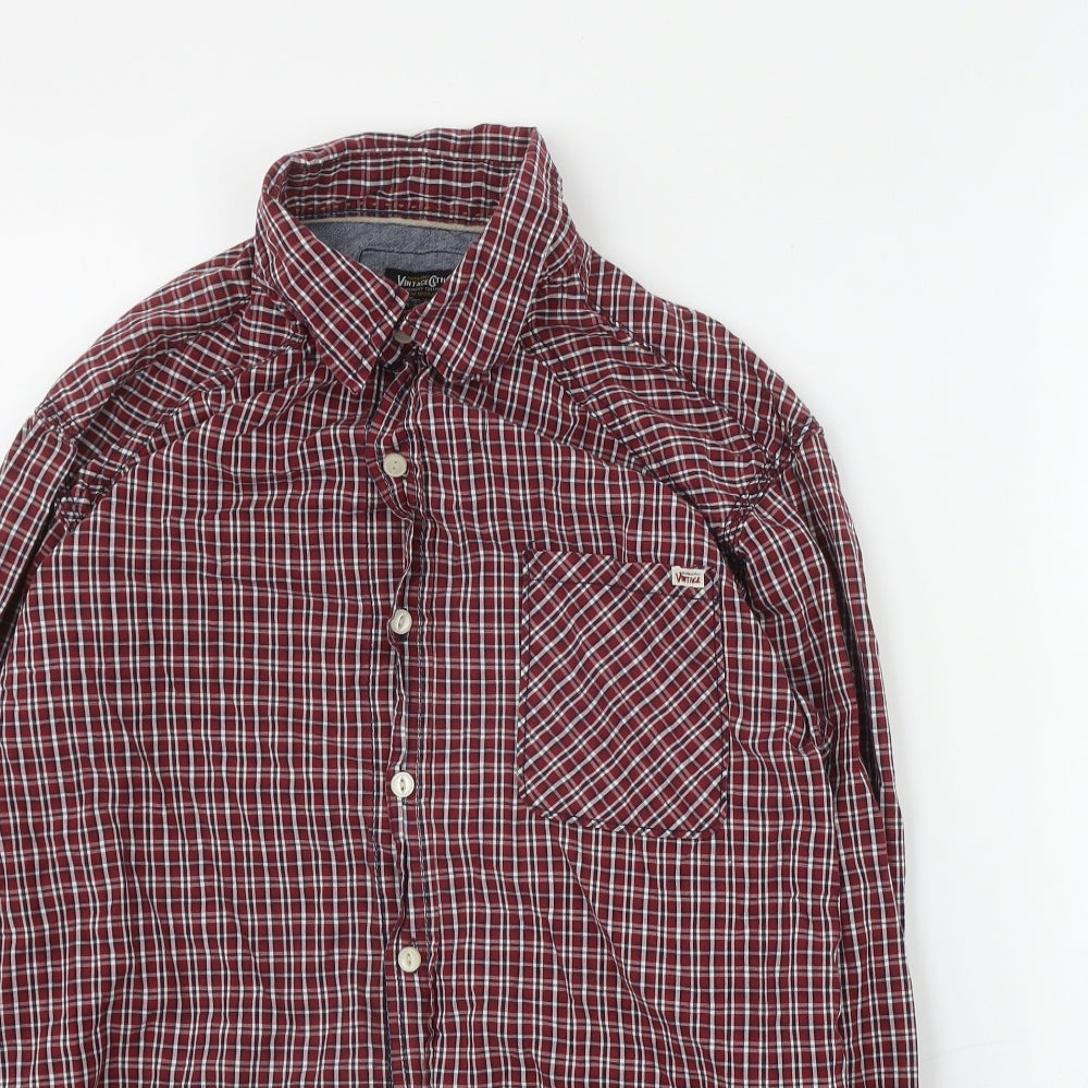 JACK & JONES Mens Red Plaid Cotton  Button-Up Size L Collared Button