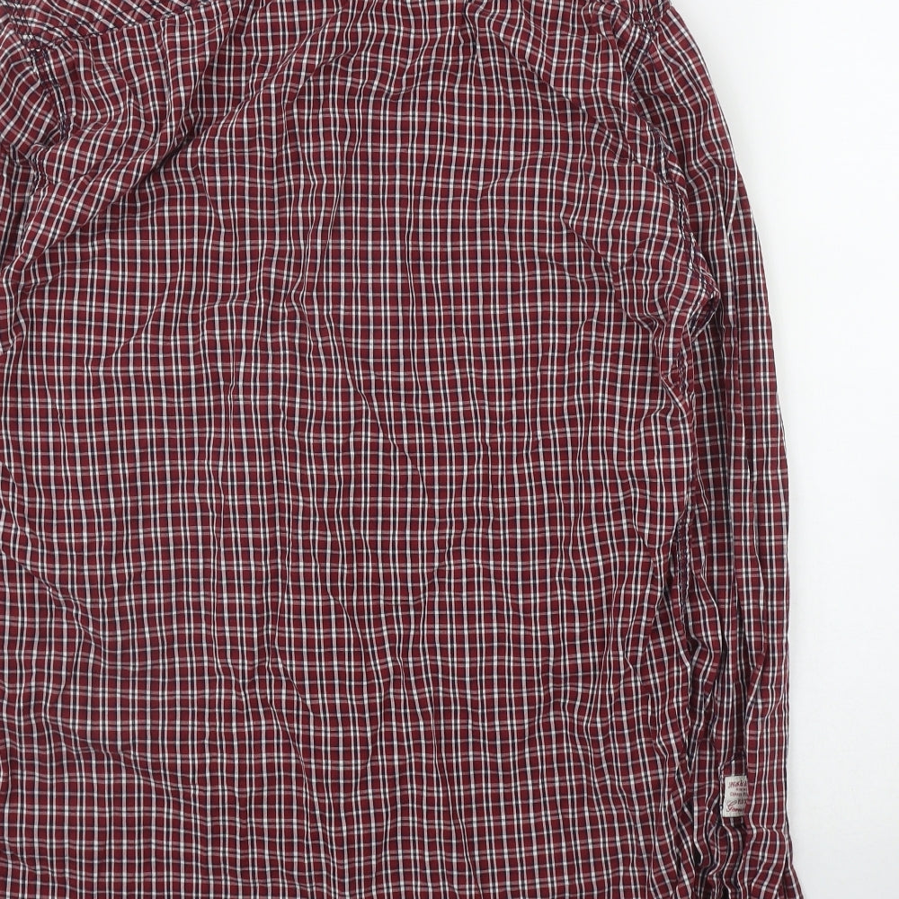 JACK & JONES Mens Red Plaid Cotton  Button-Up Size L Collared Button