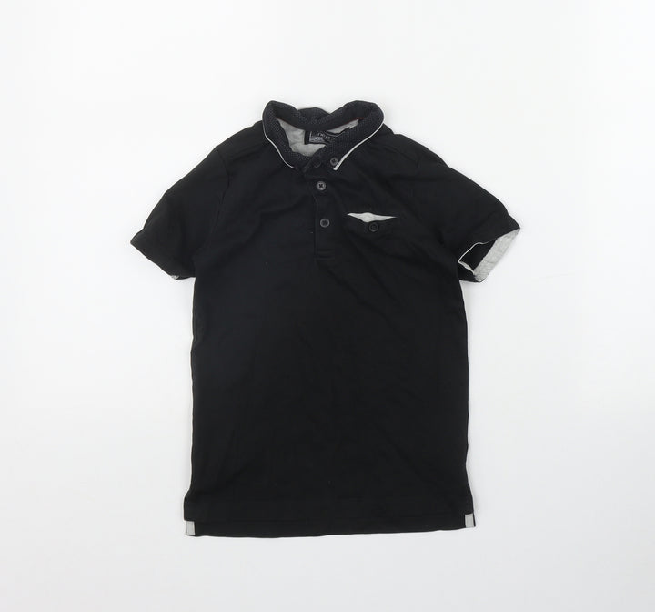 NEXT Boys Black Cotton Basic Polo Size 4 Years Collared Button