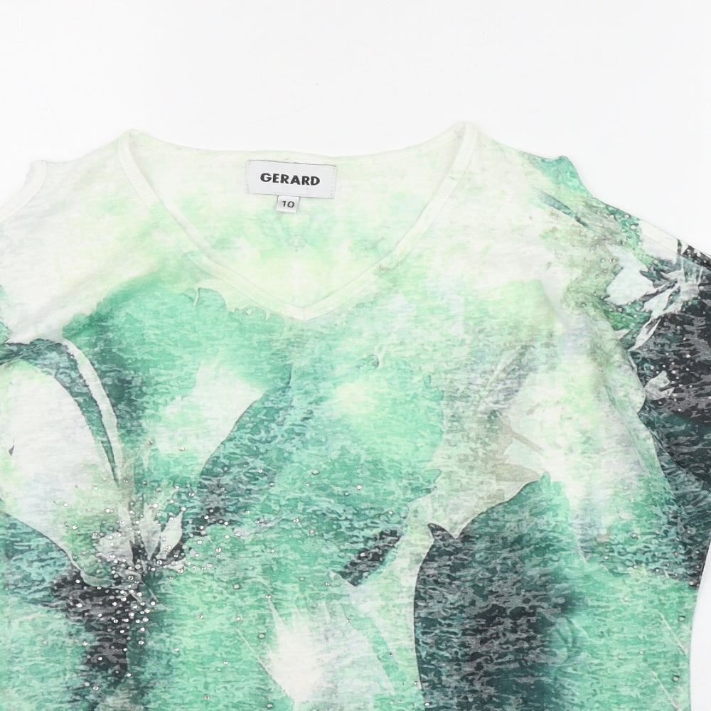 Gerard Womens Green  Polyester Basic T-Shirt Size 10 V-Neck - Tie Dye