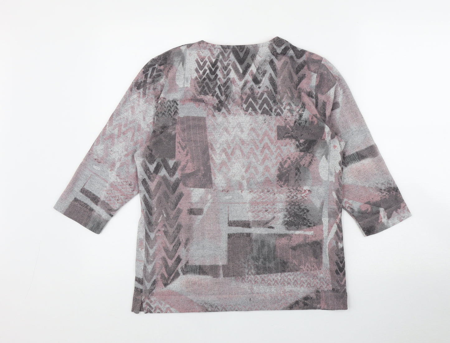 Tigi Womens Grey Geometric Polyester Basic T-Shirt Size 12 Square Neck