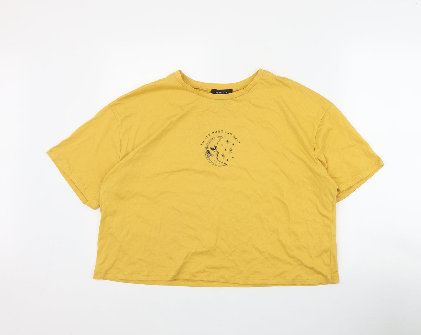 New Look Womens Yellow  Cotton Basic T-Shirt Size 16 Round Neck