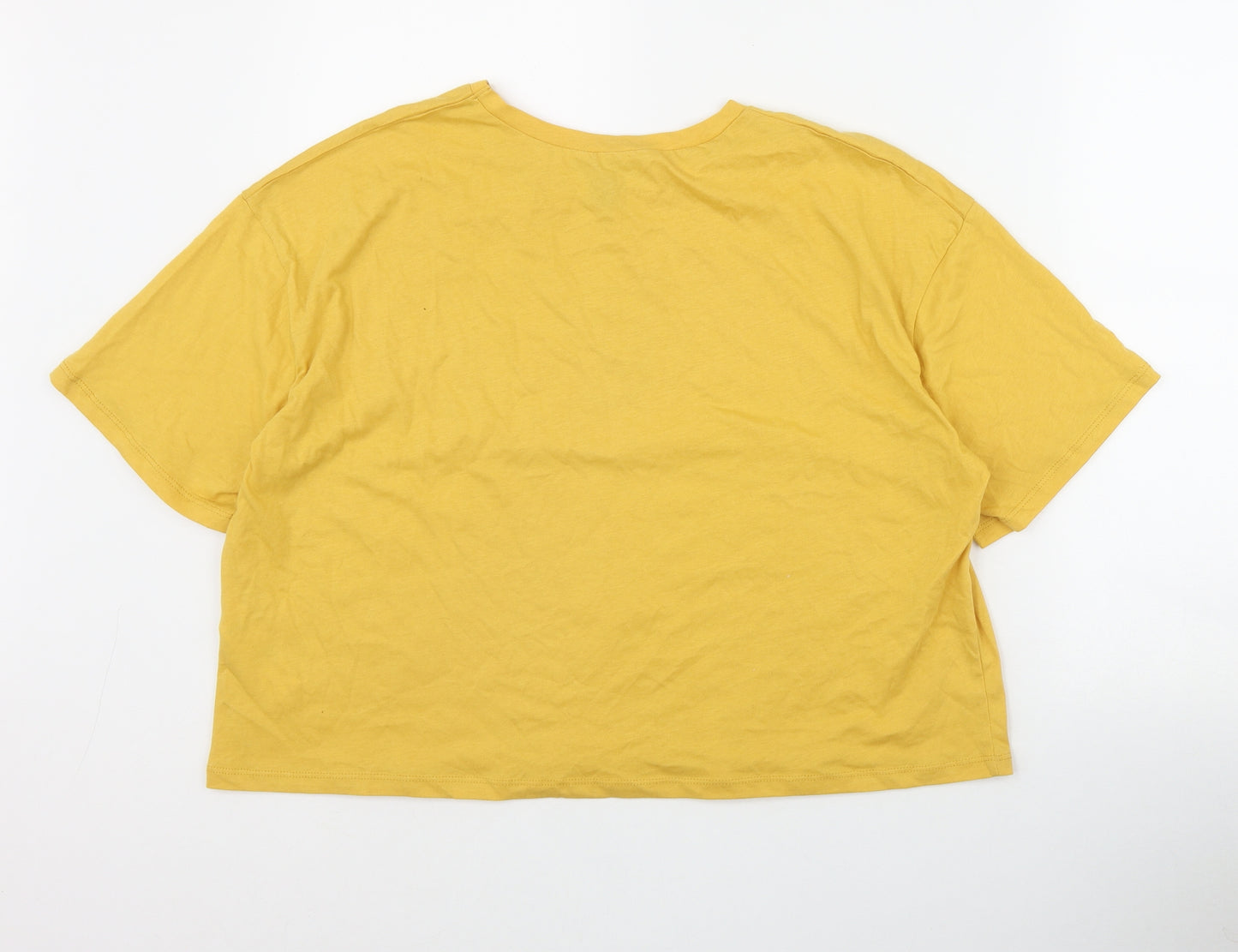 New Look Womens Yellow  Cotton Basic T-Shirt Size 16 Round Neck