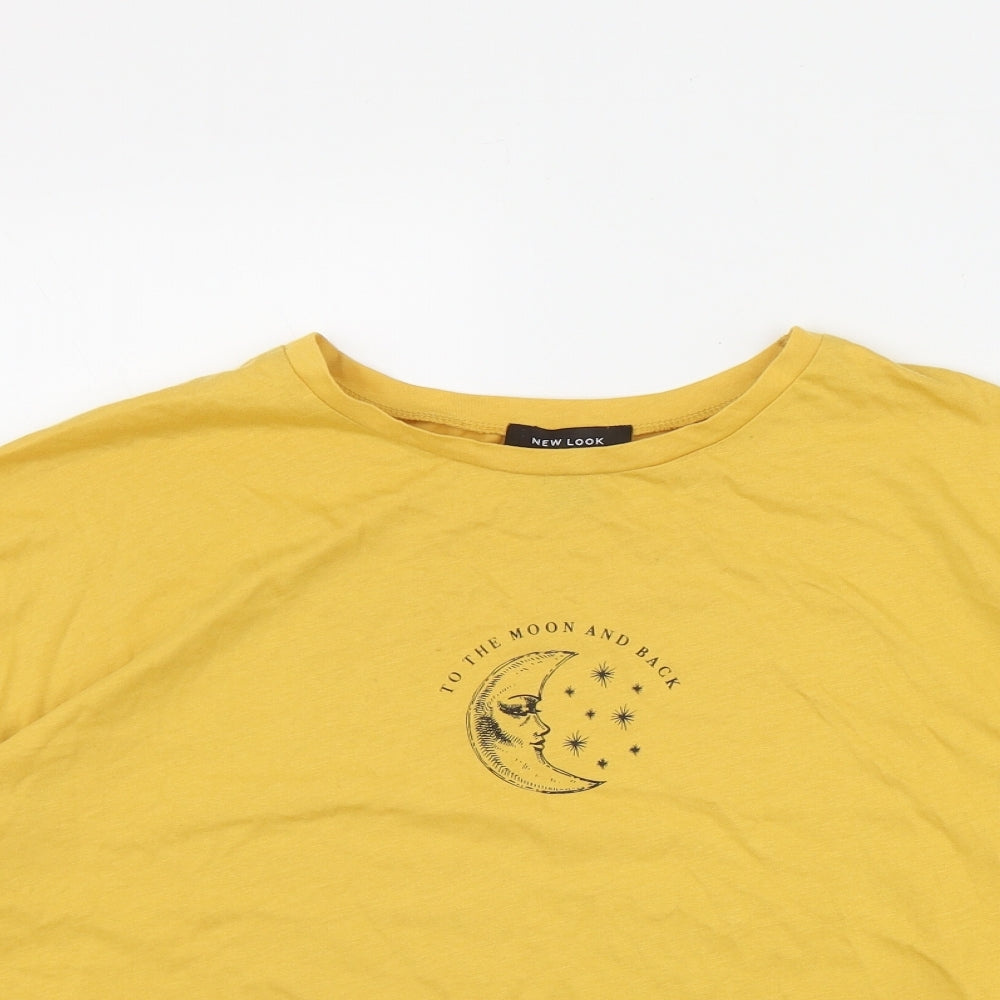 New Look Womens Yellow  Cotton Basic T-Shirt Size 16 Round Neck