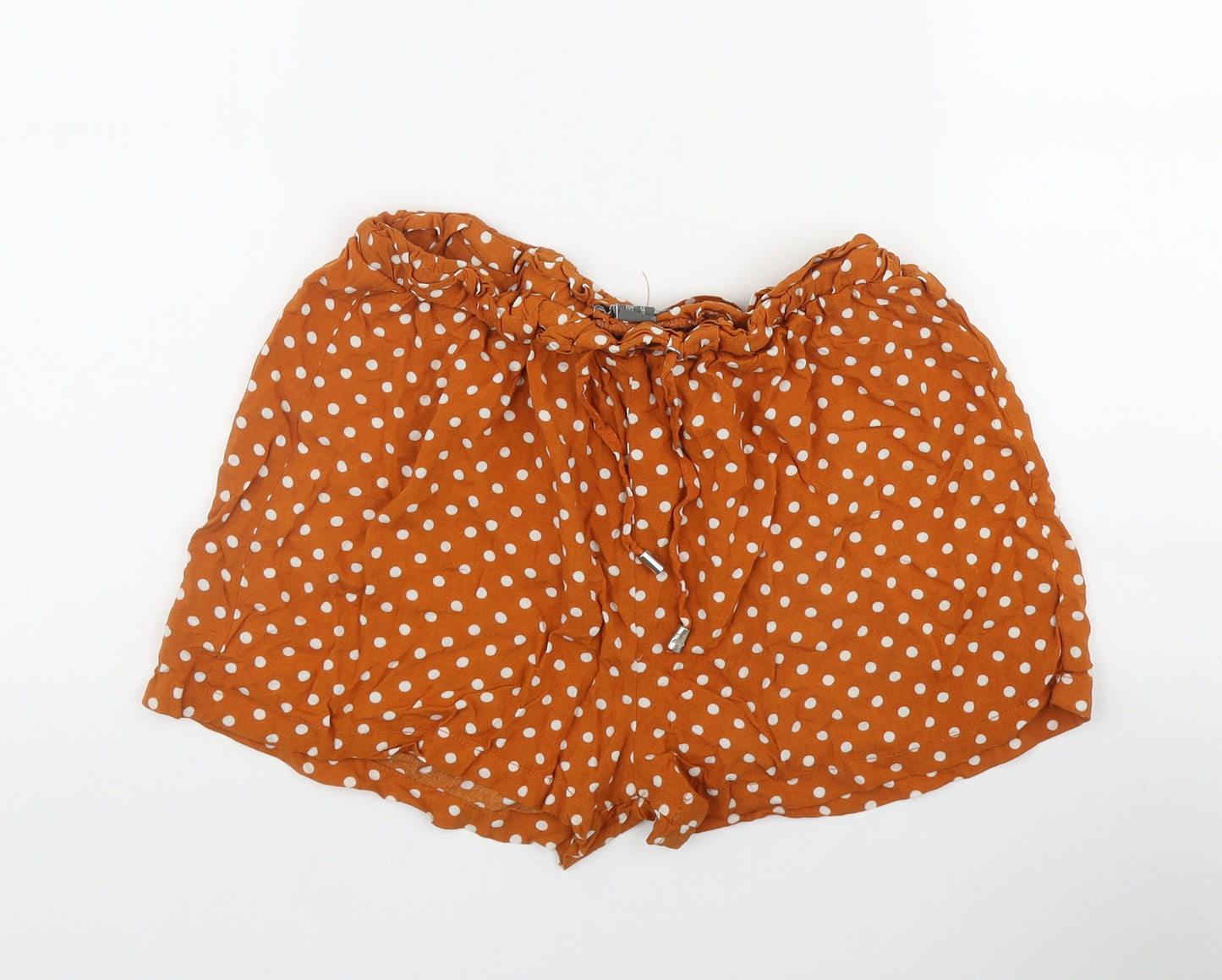 Primark Womens Orange Polka Dot Viscose Sweat Shorts Size 14 L3 in Regular Drawstring