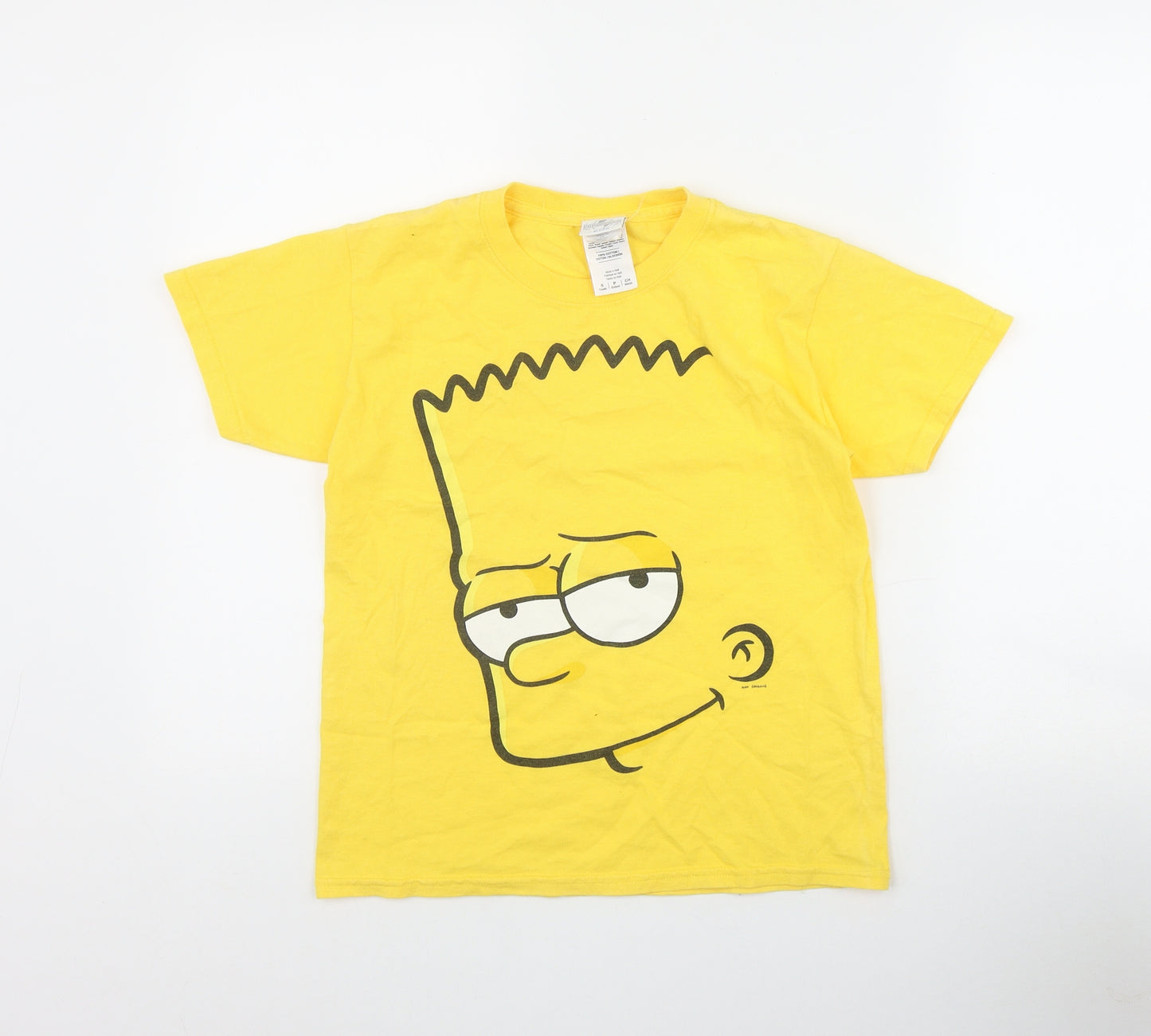 Universal Studios Boys Yellow  Cotton Basic T-Shirt Size S Round Neck Pullover - Simpsons