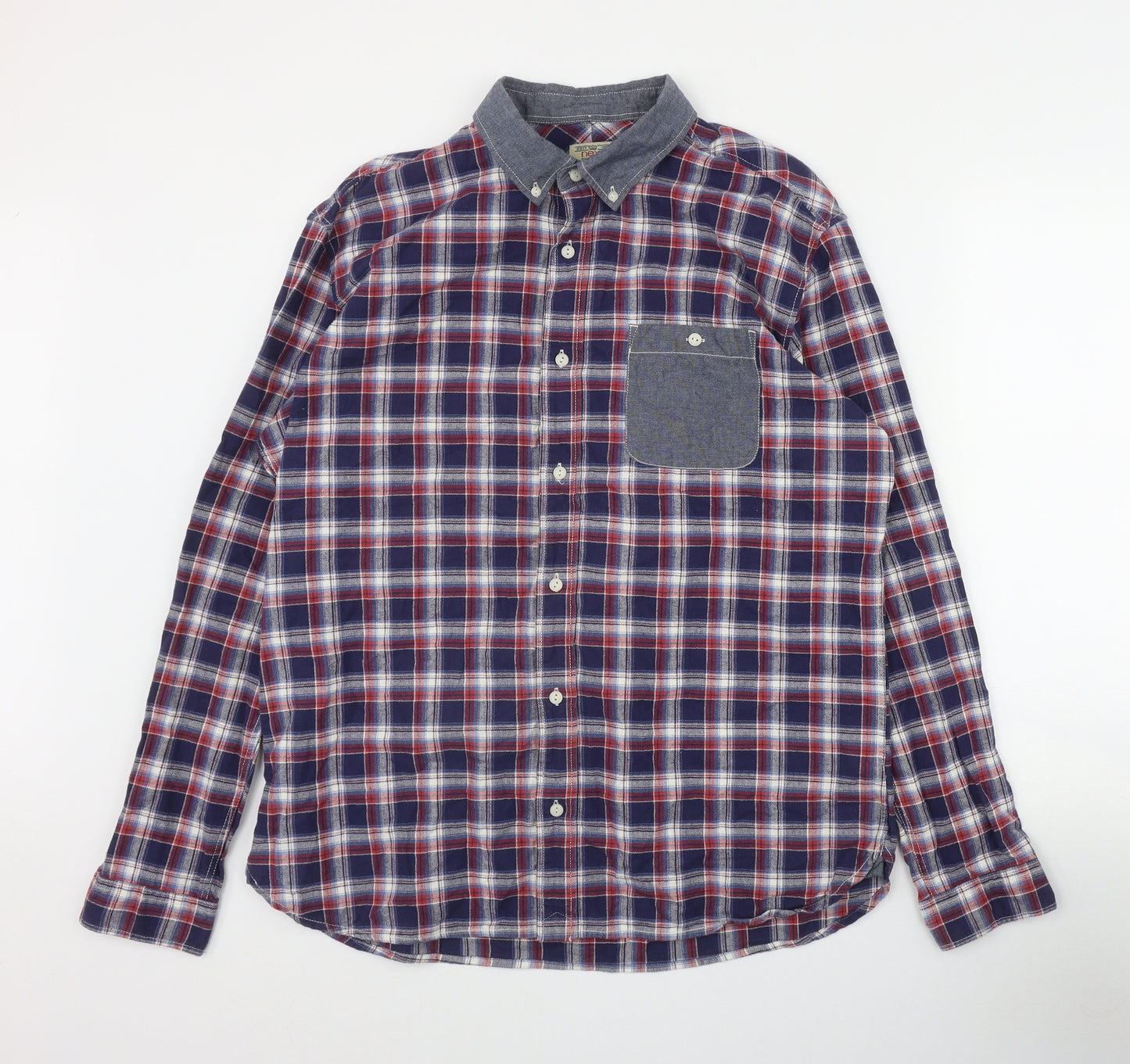 NEXT Mens Red Plaid Cotton  Button-Up Size XL Collared Button