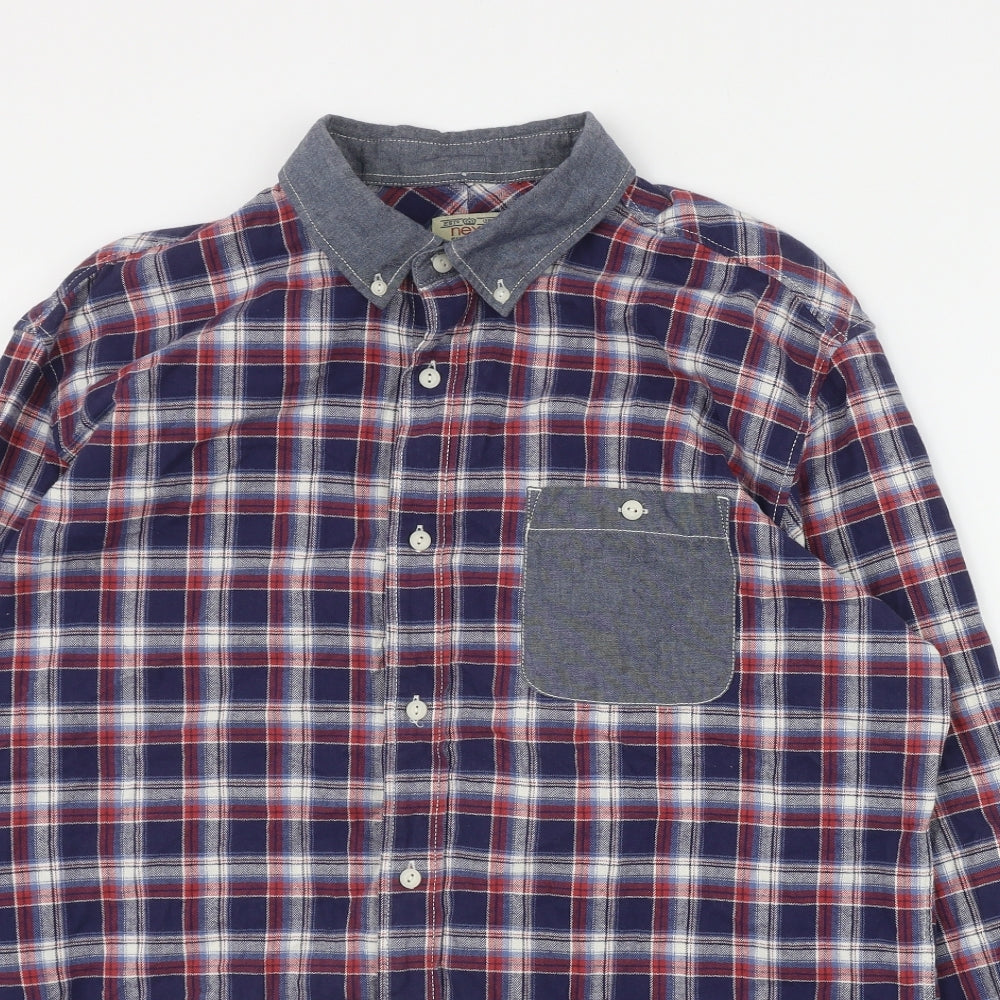NEXT Mens Red Plaid Cotton  Button-Up Size XL Collared Button