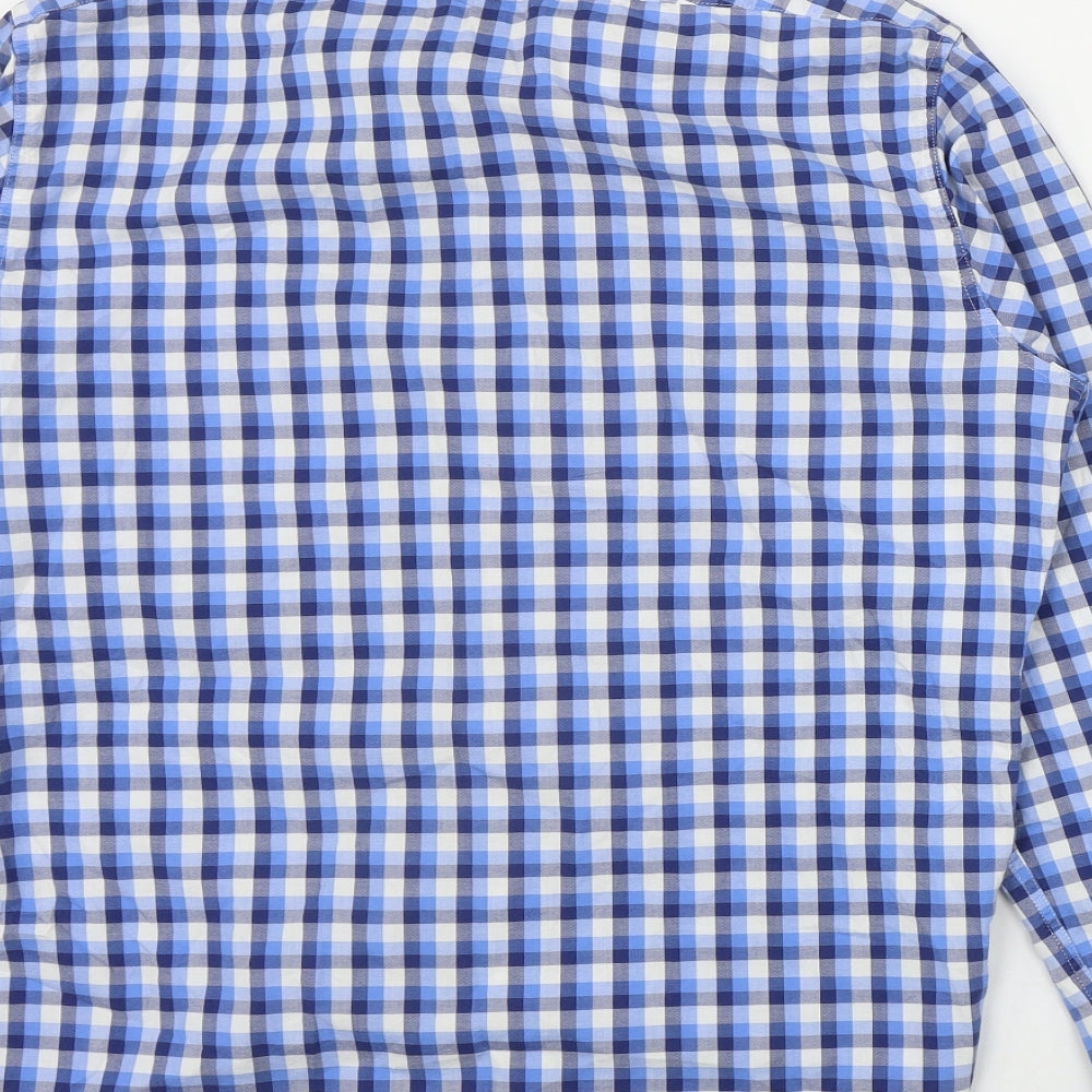 T.M.Lewin Mens Blue Plaid Cotton  Button-Up Size S Collared Button