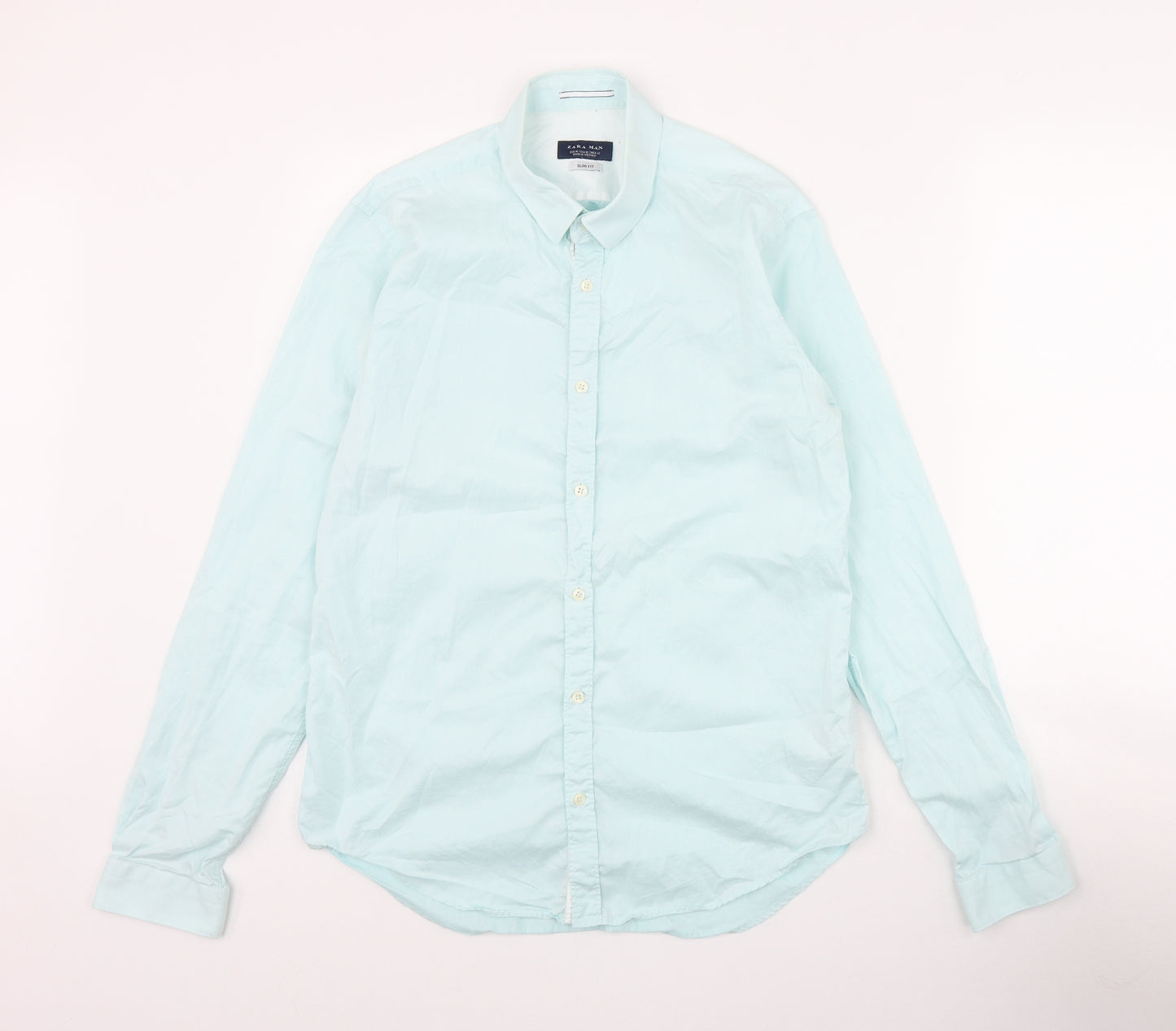 Zara Mens Blue  Cotton  Button-Up Size M Collared Button