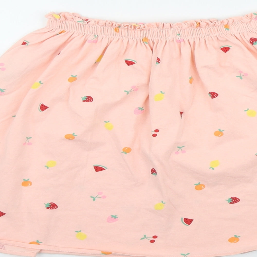 H&M Womens Pink Geometric Cotton A-Line Skirt Size 8   Drawstring - Fruit print