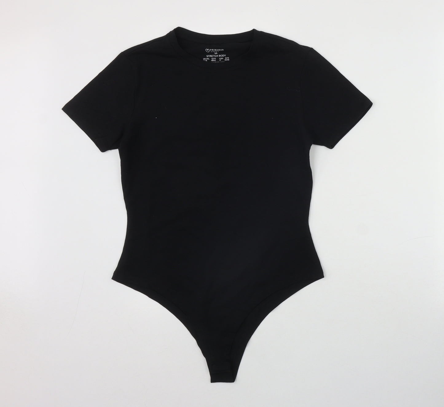 Primark Womens Black  Cotton Bodysuit One-Piece Size 12  Snap