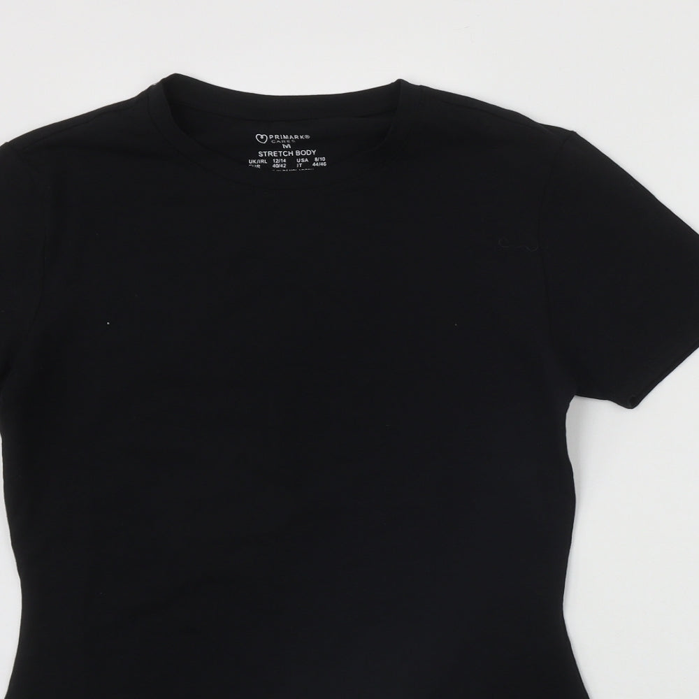 Primark Womens Black  Cotton Bodysuit One-Piece Size 12  Snap
