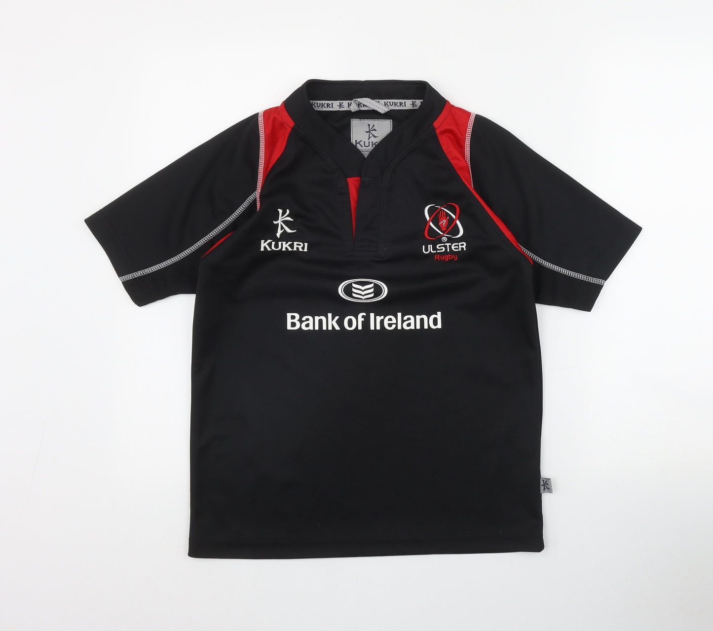 Kukri Boys Black  Polyester Basic T-Shirt Size 11-12 Years Round Neck Button - Ulster Rugby