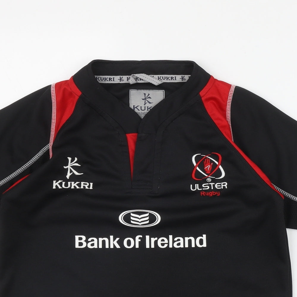 Kukri Boys Black  Polyester Basic T-Shirt Size 11-12 Years Round Neck Button - Ulster Rugby