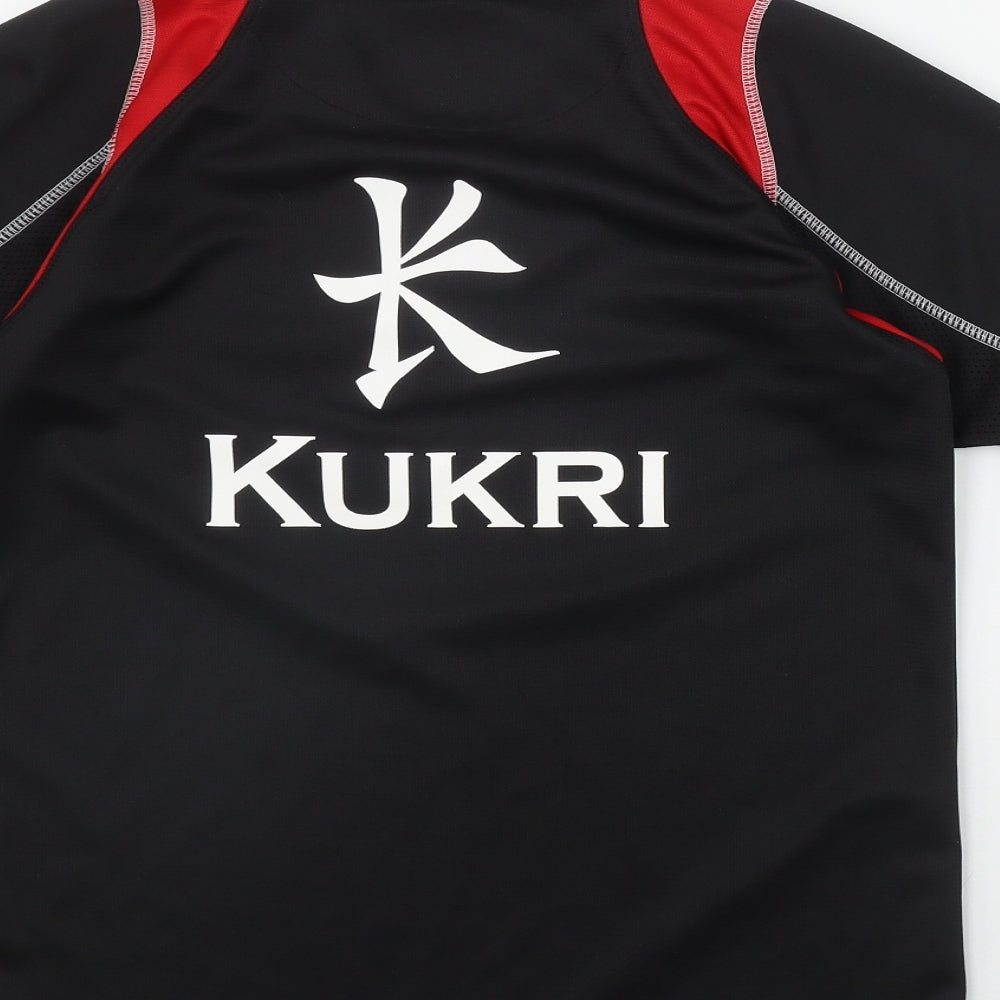 Kukri Boys Black  Polyester Basic T-Shirt Size 11-12 Years Round Neck Button - Ulster Rugby