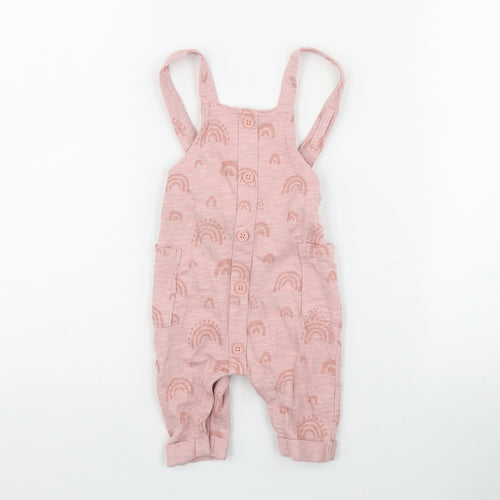 mamas & papas Girls Pink Geometric Cotton Dungaree Outfit/Set Size 0-3 Months  Button