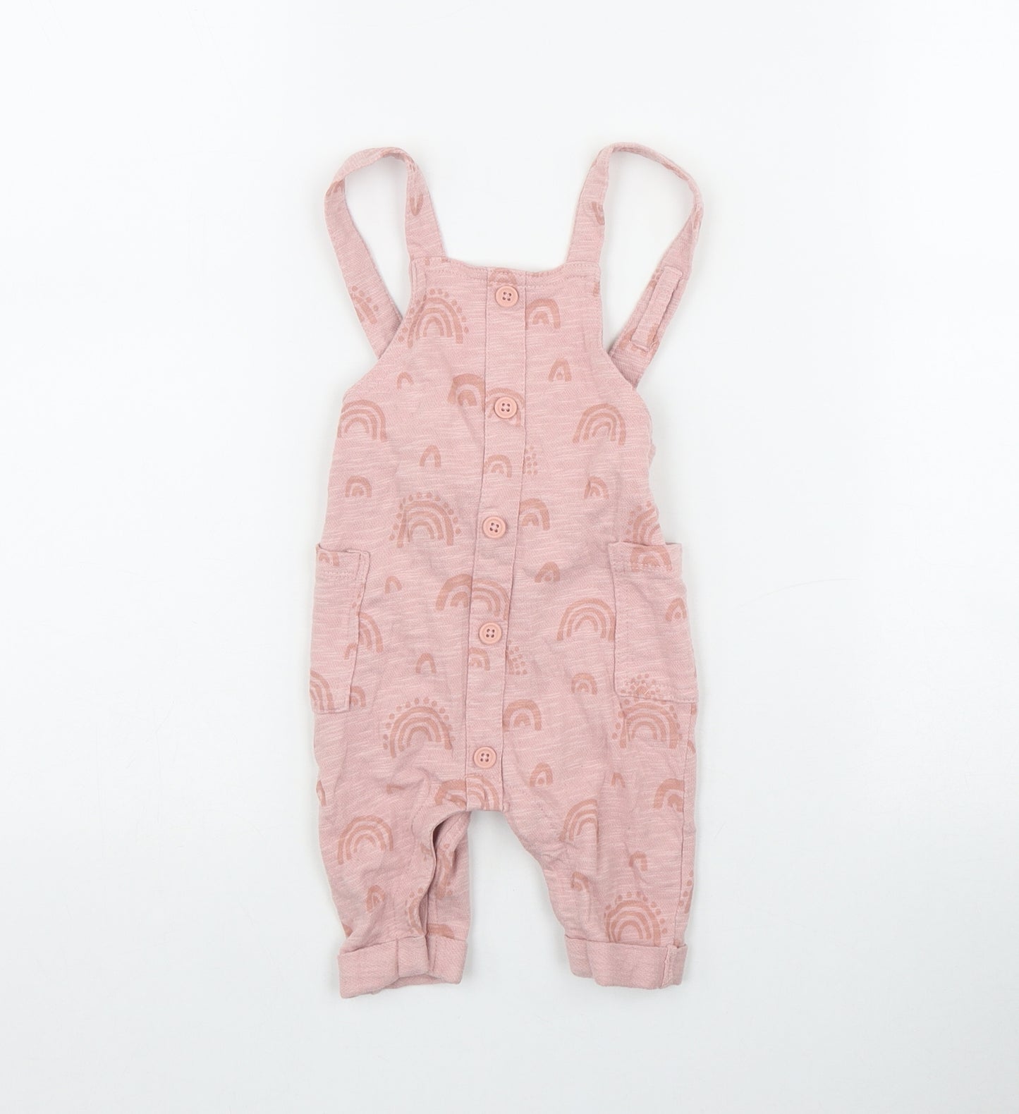 mamas & papas Girls Pink Geometric Cotton Dungaree Outfit/Set Size 0-3 Months  Button