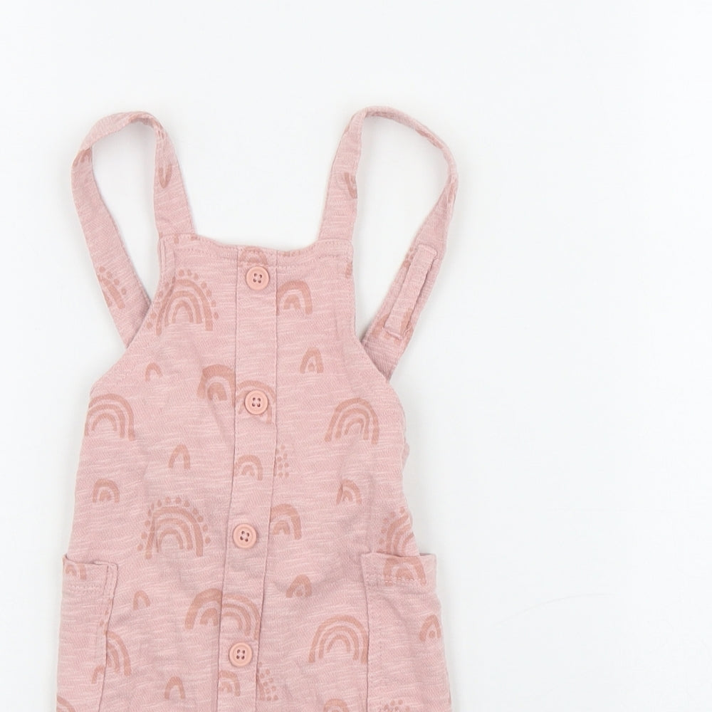 mamas & papas Girls Pink Geometric Cotton Dungaree Outfit/Set Size 0-3 Months  Button