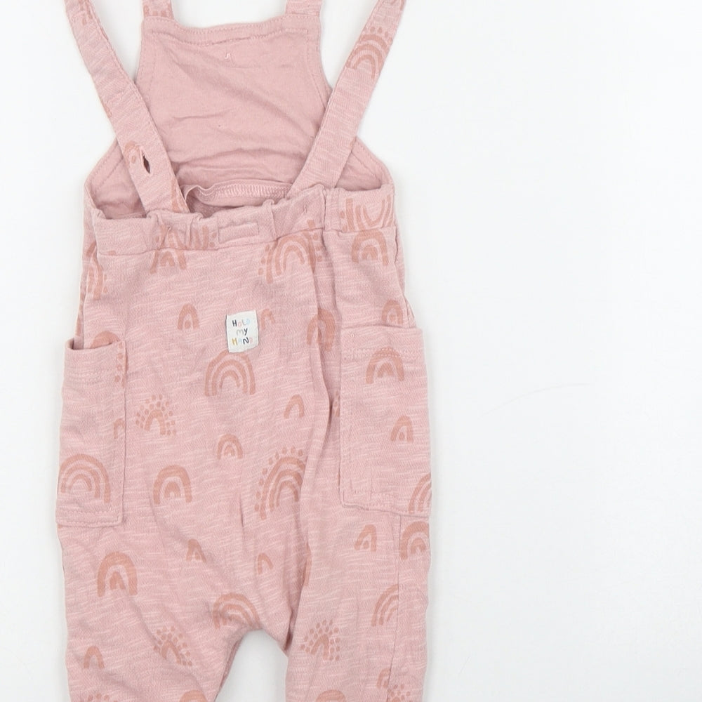 mamas & papas Girls Pink Geometric Cotton Dungaree Outfit/Set Size 0-3 Months  Button