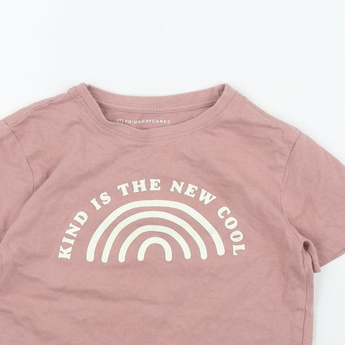 Primark Girls Pink  Cotton Basic T-Shirt Size 5-6 Years Round Neck Pullover - 'Kind is the new cool'