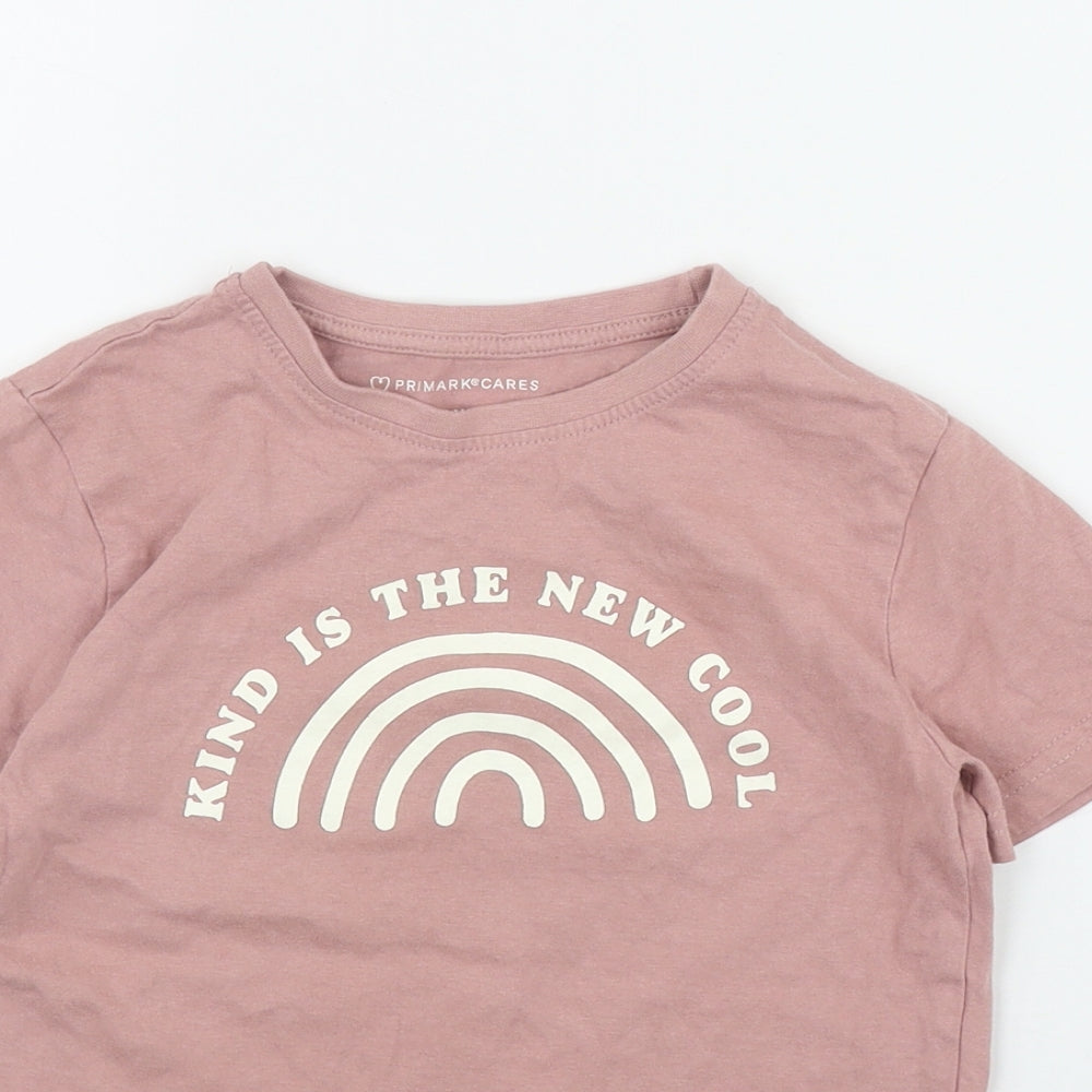 Primark Girls Pink  Cotton Basic T-Shirt Size 5-6 Years Round Neck Pullover - 'Kind is the new cool'