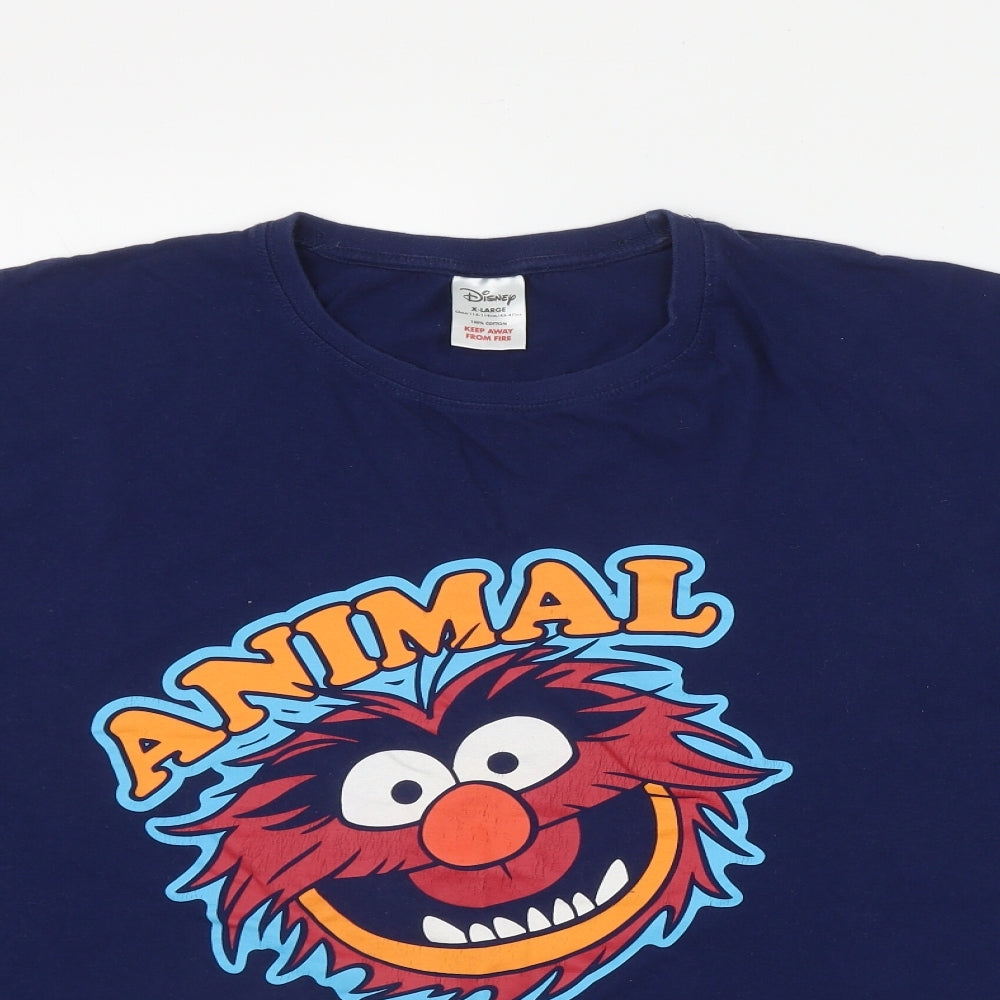 Disney Womens Blue  Cotton Basic T-Shirt Size XL Round Neck