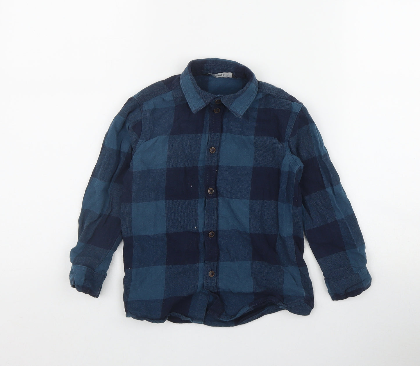 George Boys Blue Plaid Cotton Basic Button-Up Size 4-5 Years Collared Button